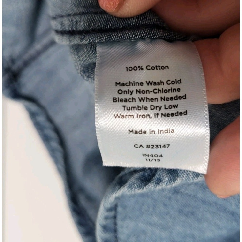 Talbots Blue Chambray Denim Roll Tab Sleeve Button Up Shirt Sz 20w - Picture 6 of 7